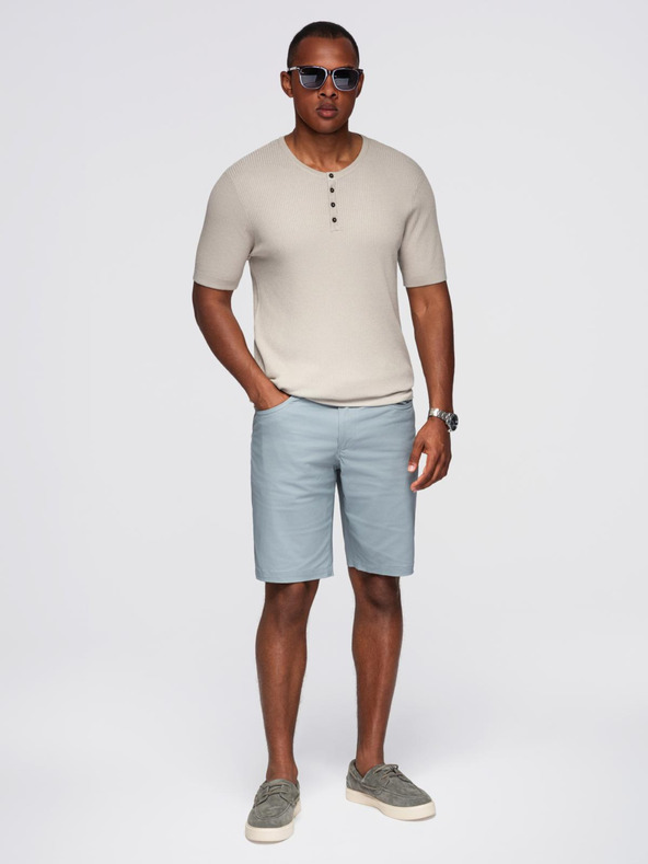 Ombre Clothing Férfi kötött póló gombos nyakkivágással - világosszürke