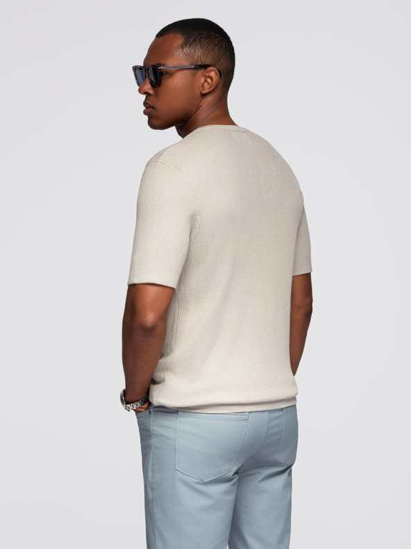 Ombre Clothing Férfi kötött póló gombos nyakkivágással - világosszürke