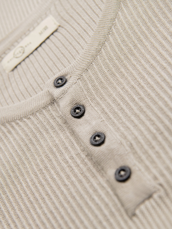 Ombre Clothing Férfi kötött póló gombos nyakkivágással - világosszürke