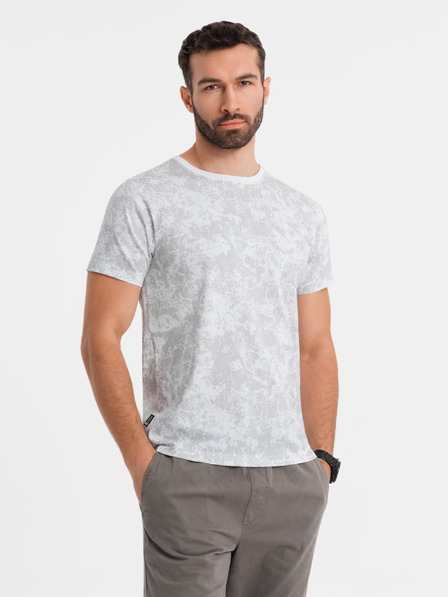 Ombre Clothing Férfi mintás pamut póló rövid ujjal - fehér