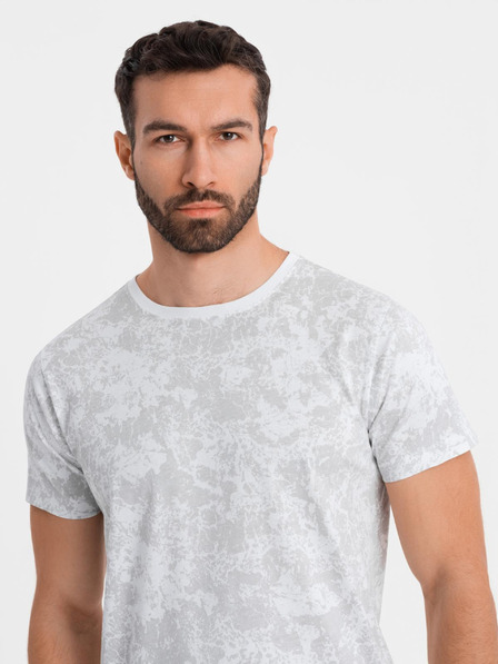 Ombre Clothing Férfi mintás pamut póló rövid ujjal - fehér