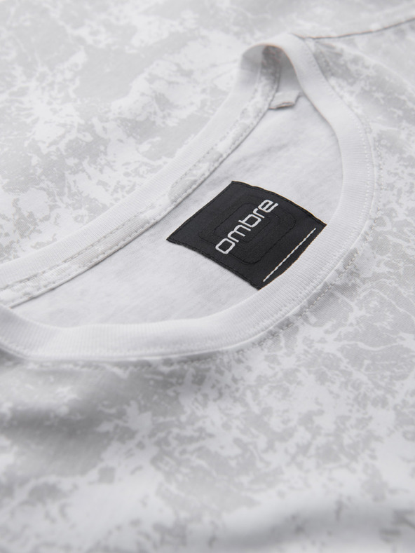 Ombre Clothing Férfi mintás pamut póló rövid ujjal - fehér