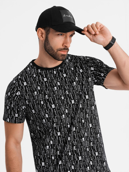 Ombre Clothing Pamut póló nyomattal és kerek nyakkivágással - fekete