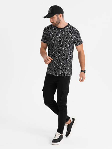 Ombre Clothing Pamut póló nyomattal és kerek nyakkivágással - fekete