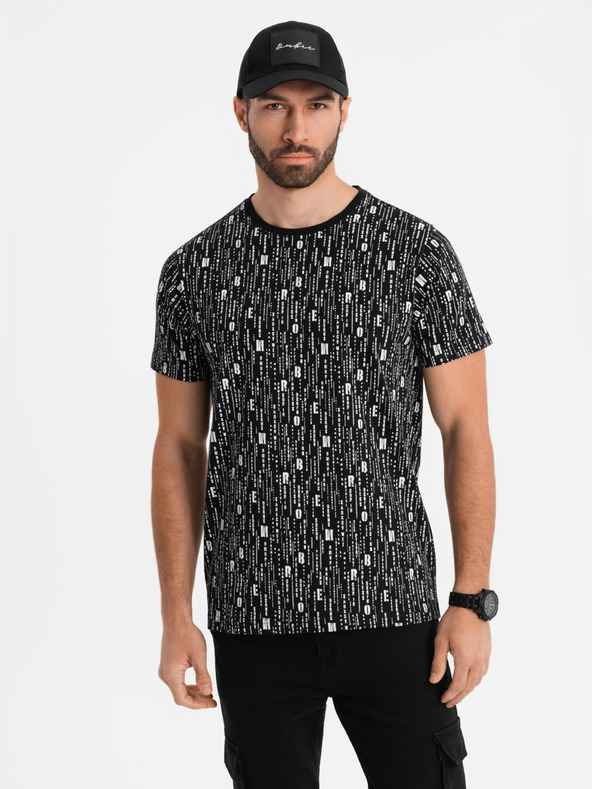 Ombre Clothing Pamut póló nyomattal és kerek nyakkivágással - fekete