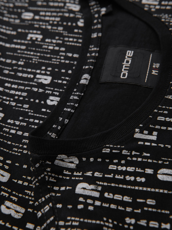 Ombre Clothing Pamut póló nyomattal és kerek nyakkivágással - fekete