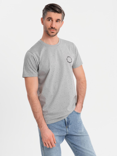 Ombre Clothing Férfi pamut póló nyomattal és kerek nyakkivágással - világosszürke