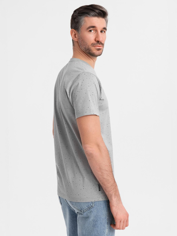 Ombre Clothing Férfi pamut póló nyomattal és kerek nyakkivágással - világosszürke