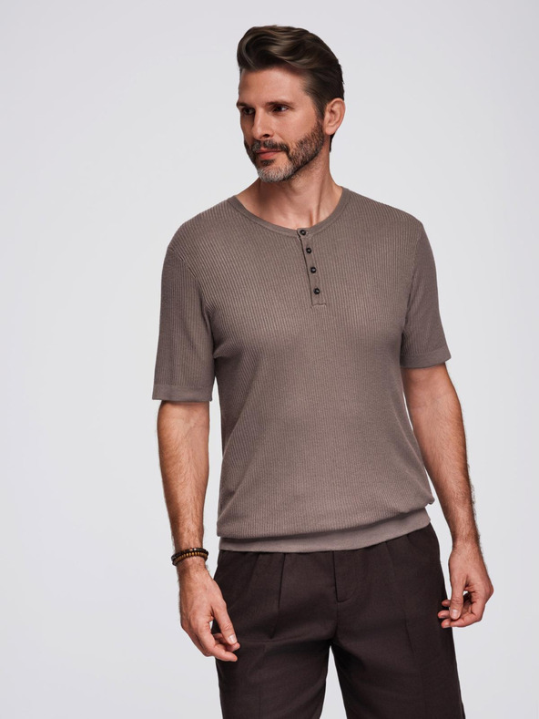 Ombre Clothing Férfi kötött póló gombos nyakkivágással - szürke