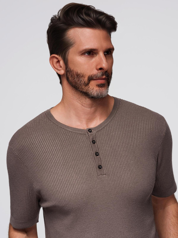 Ombre Clothing Férfi kötött póló gombos nyakkivágással - szürke