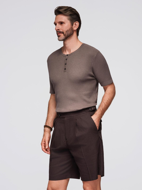 Ombre Clothing Férfi kötött póló gombos nyakkivágással - szürke