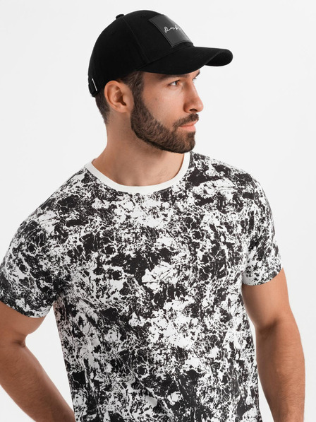 Ombre Clothing Férfi mintás pamut póló rövid ujjal - fehér és fekete