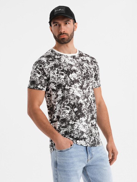 Ombre Clothing Férfi mintás pamut póló rövid ujjal - fehér és fekete