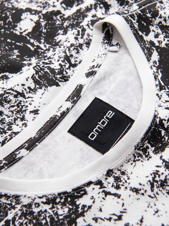 Ombre Clothing Férfi mintás pamut póló rövid ujjal - fehér és fekete