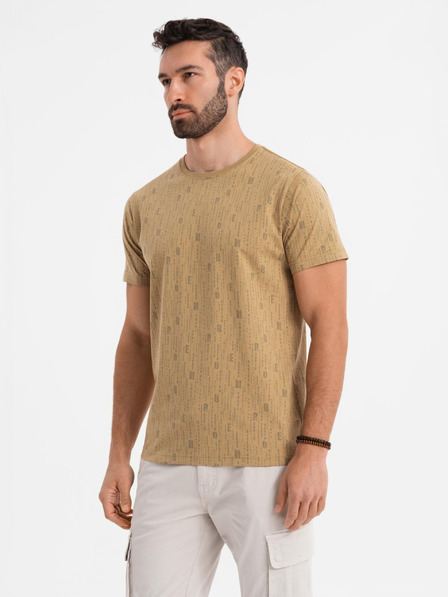 Ombre Clothing Pamut póló nyomattal és kerek nyakkivágással - sötét olívzöld