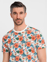 Ombre Clothing Férfi pamut póló virágmintás teljes felületű nyomattal - fehér