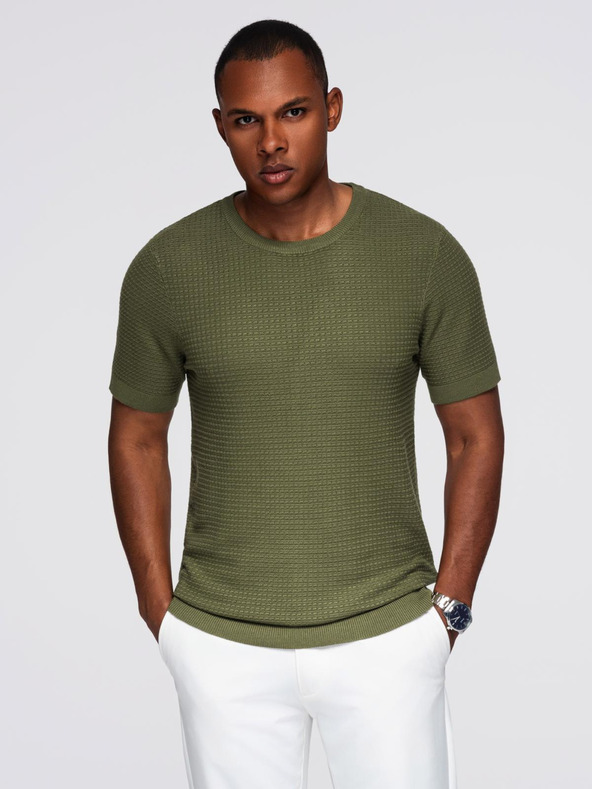 Ombre Clothing Férfi strukturált kötött póló - olíva