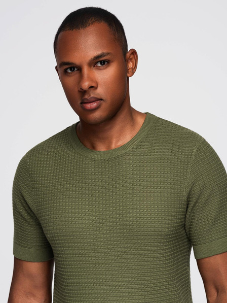 Ombre Clothing Férfi strukturált kötött póló - olíva