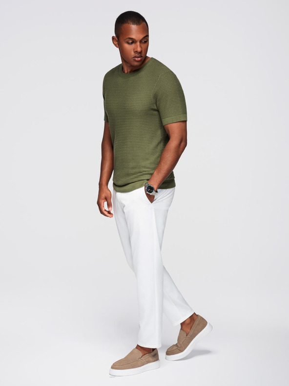 Ombre Clothing Férfi strukturált kötött póló - olíva