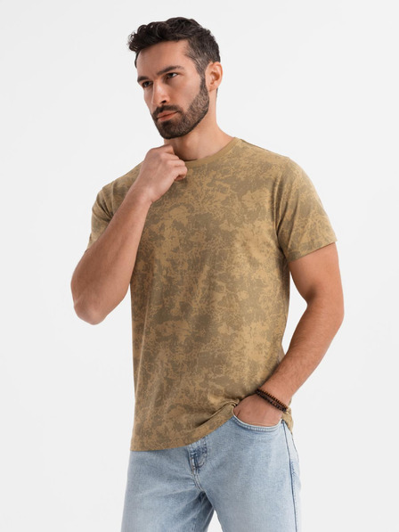 Ombre Clothing Férfi mintás pamut póló rövid ujjal - olíva