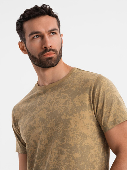 Ombre Clothing Férfi mintás pamut póló rövid ujjal - olíva