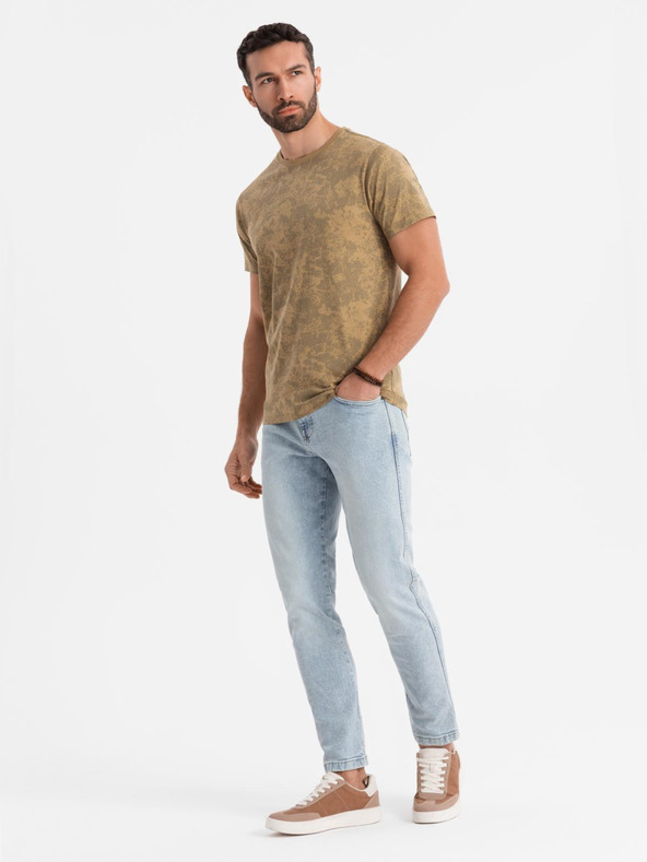 Ombre Clothing Férfi mintás pamut póló rövid ujjal - olíva