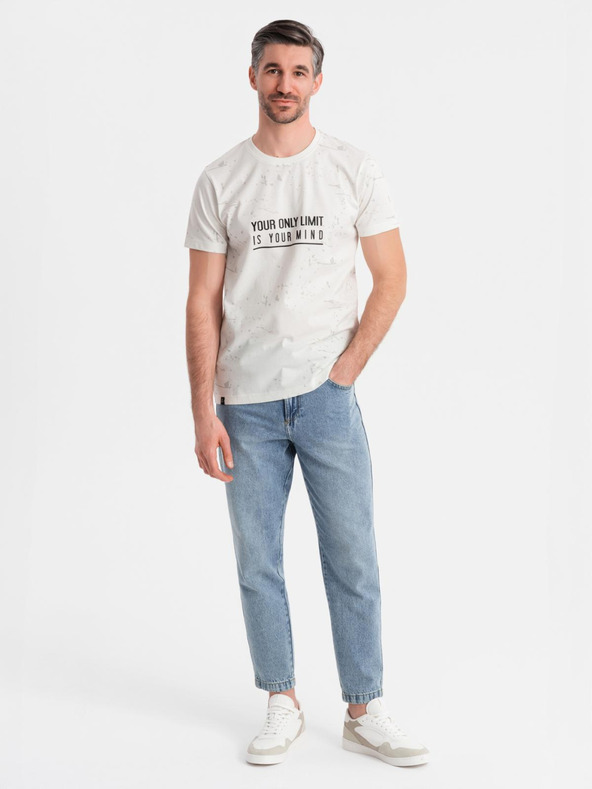 Ombre Clothing Férfi póló nyomattal és kerek nyakkivágással - fehér