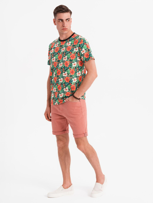 Ombre Clothing Férfi pamut póló virágmintás nyomattal - fekete