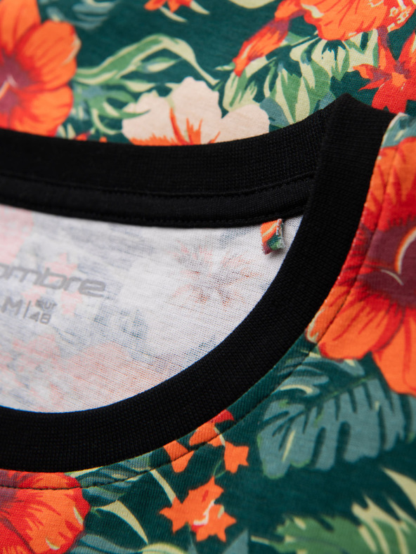 Ombre Clothing Férfi pamut póló virágmintás nyomattal - fekete