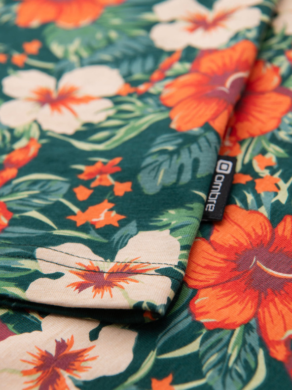Ombre Clothing Férfi pamut póló virágmintás nyomattal - fekete