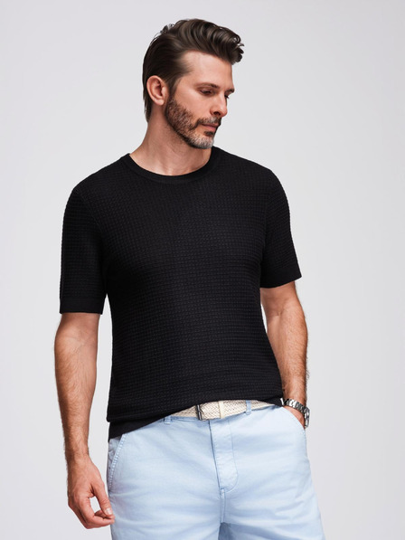 Ombre Clothing Férfi strukturált kötött póló - fekete