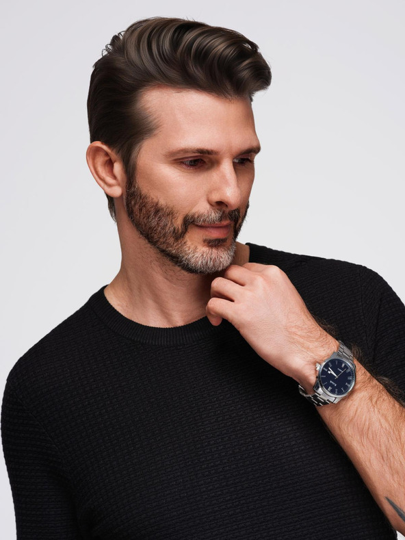 Ombre Clothing Férfi strukturált kötött póló - fekete