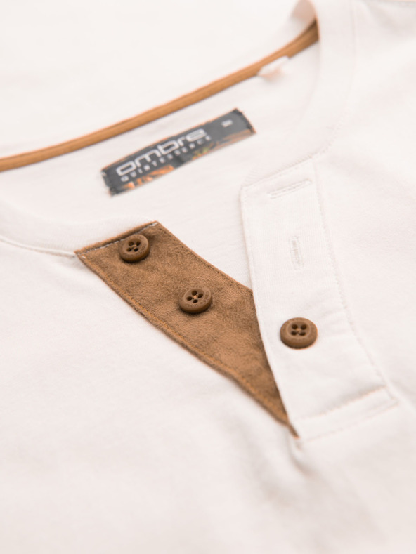 Ombre Clothing Férfi póló gombos nyakkivágással és velúr szegéllyel - fehér