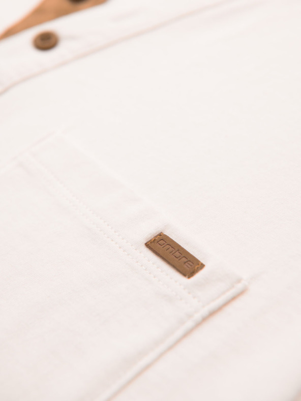 Ombre Clothing Férfi póló gombos nyakkivágással és velúr szegéllyel - fehér
