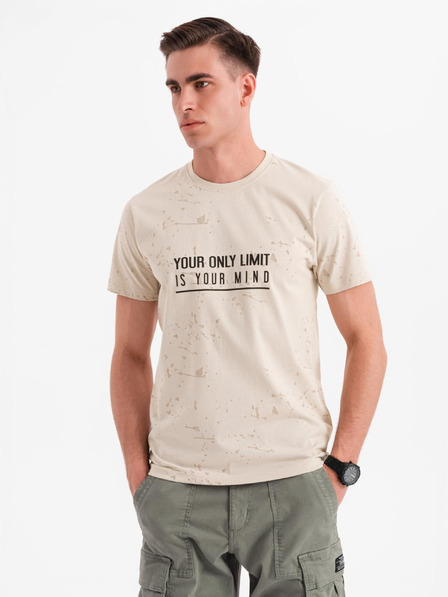 Ombre Clothing Férfi póló nyomattal és kerek nyakkivágással - krém