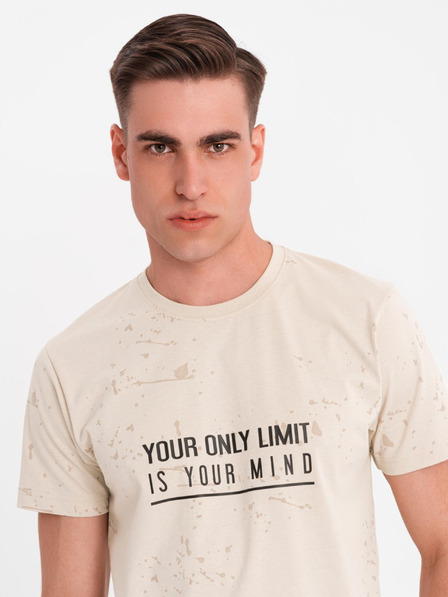 Ombre Clothing Férfi póló nyomattal és kerek nyakkivágással - krém