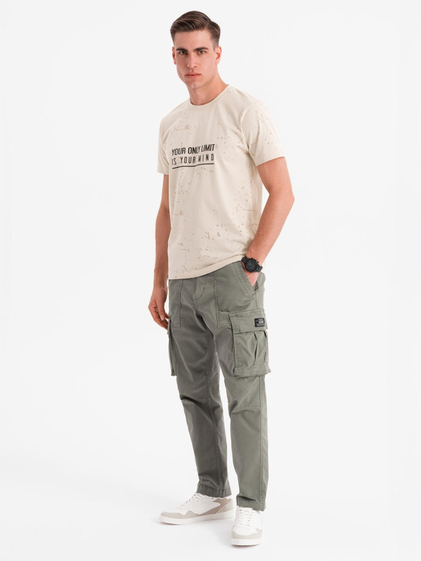 Ombre Clothing Férfi póló nyomattal és kerek nyakkivágással - krém