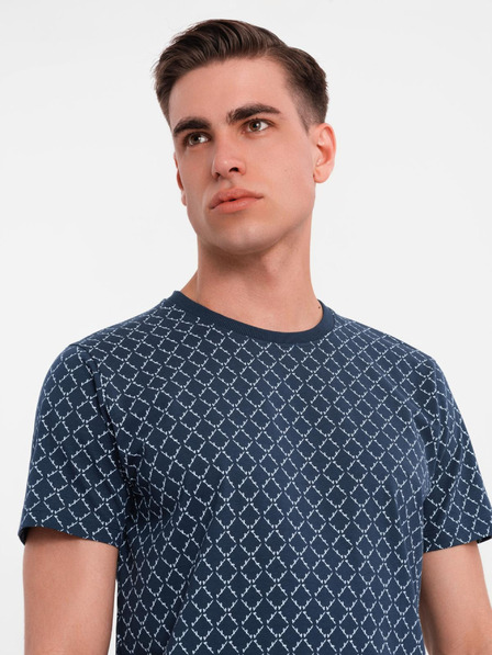 Ombre Clothing Férfi kötött póló teljes felületű nyomattal - sötétkék