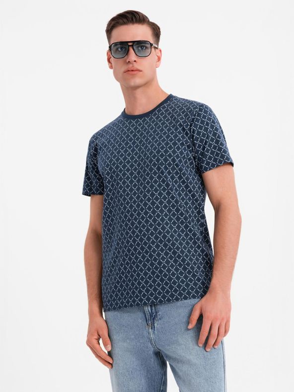 Ombre Clothing Férfi kötött póló teljes felületű nyomattal - sötétkék