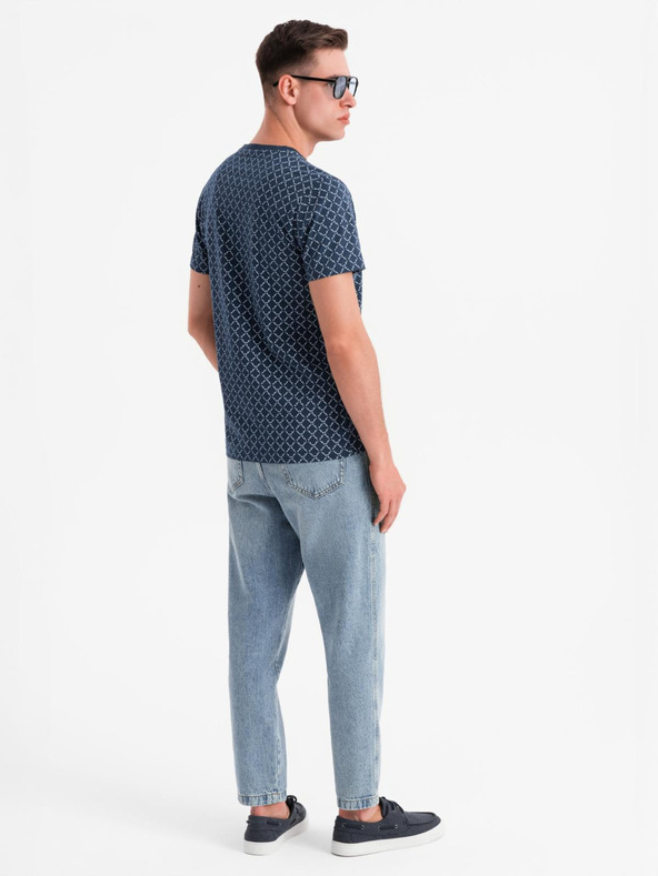 Ombre Clothing Férfi kötött póló teljes felületű nyomattal - sötétkék