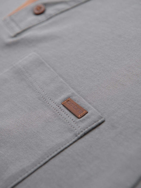 Ombre Clothing Férfi póló gombos nyakkivágással és velúr szegéllyel - szürke