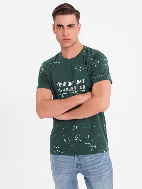 Ombre Clothing Férfi póló nyomattal és kerek nyakkivágással - zöld