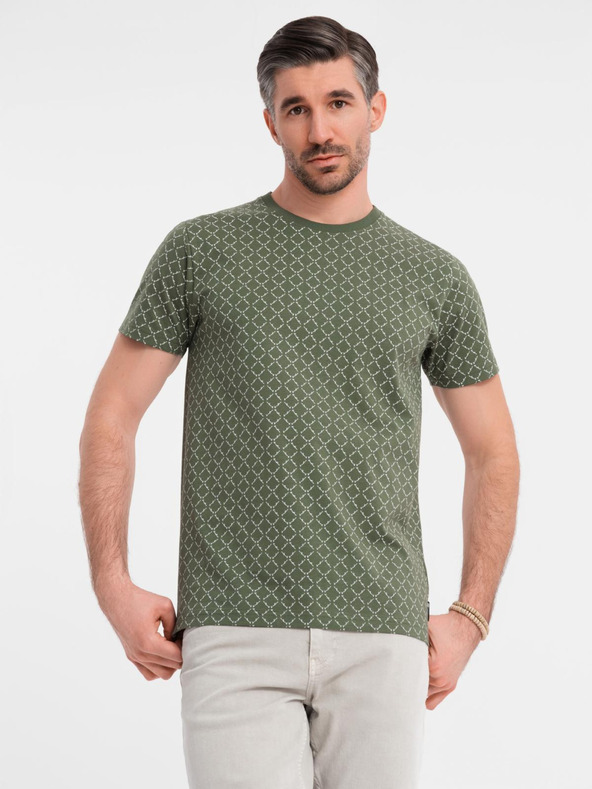 Ombre Clothing Férfi kötött póló teljes felületű nyomattal - olíva