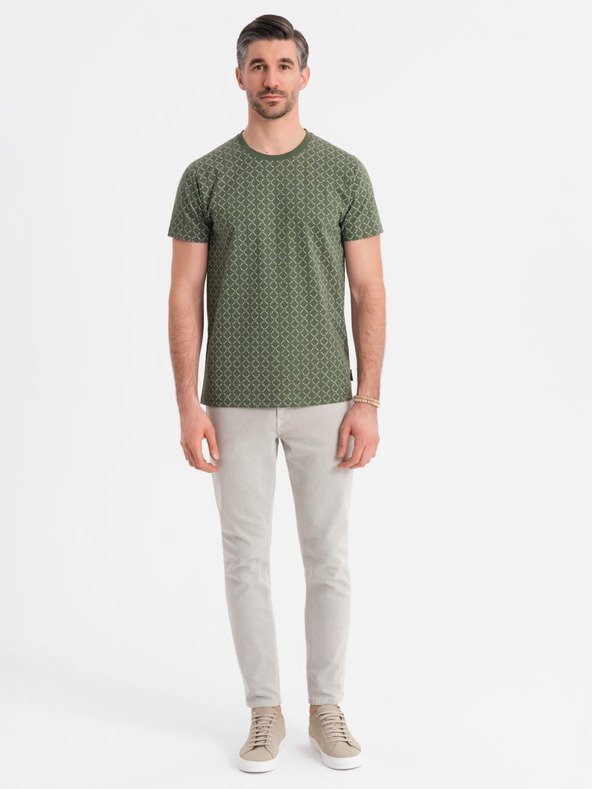 Ombre Clothing Férfi kötött póló teljes felületű nyomattal - olíva