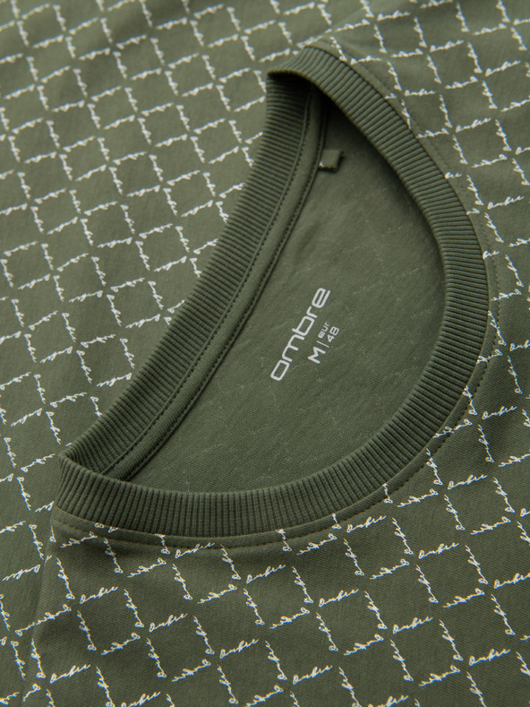 Ombre Clothing Férfi kötött póló teljes felületű nyomattal - olíva