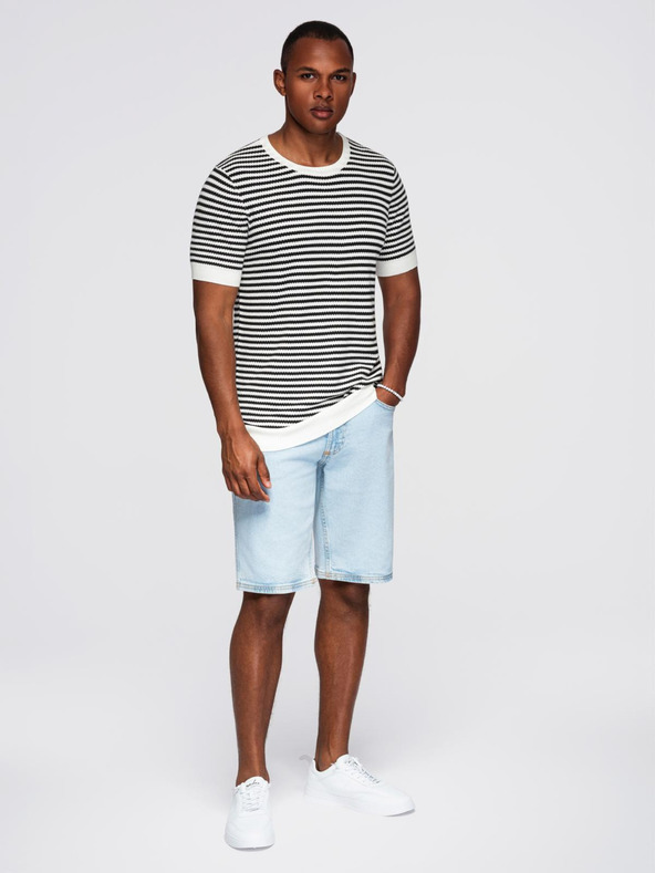 Ombre Clothing Férfi tengerészcsíkos kötött póló áttört mintázattal - fekete-fehér