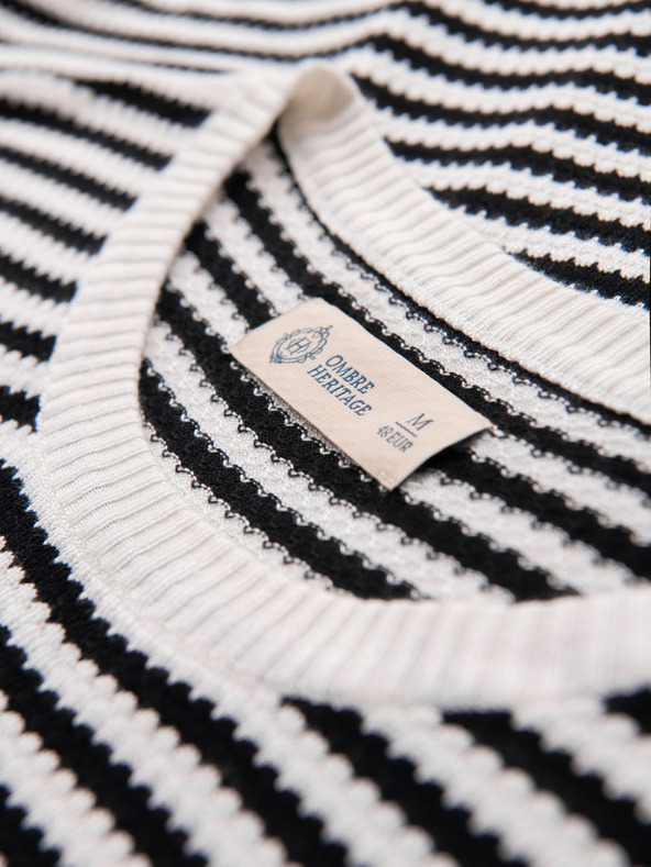 Ombre Clothing Férfi tengerészcsíkos kötött póló áttört mintázattal - fekete-fehér