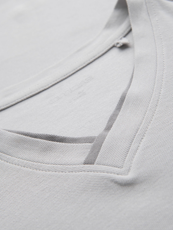 Ombre Clothing Férfi póló kontrasztos betétekkel és V-nyakkivágással - világosszürke