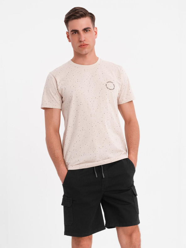 Ombre Clothing Férfi pamut póló nyomattal és kerek nyakkivágással - bézs