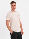 Ombre Clothing Férfi pamut póló nyomattal és kerek nyakkivágással - bézs
